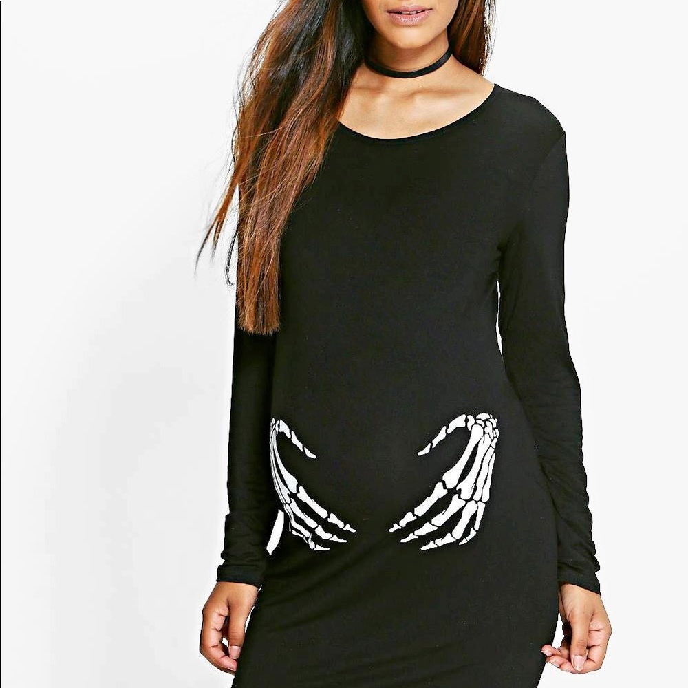 NWT Boohoo Maternity Skeleton Halloween Dress